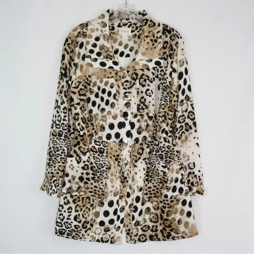 CHICO’S 0 Leopard Animal Print Collared Button Front Jacket Women’s Size Small